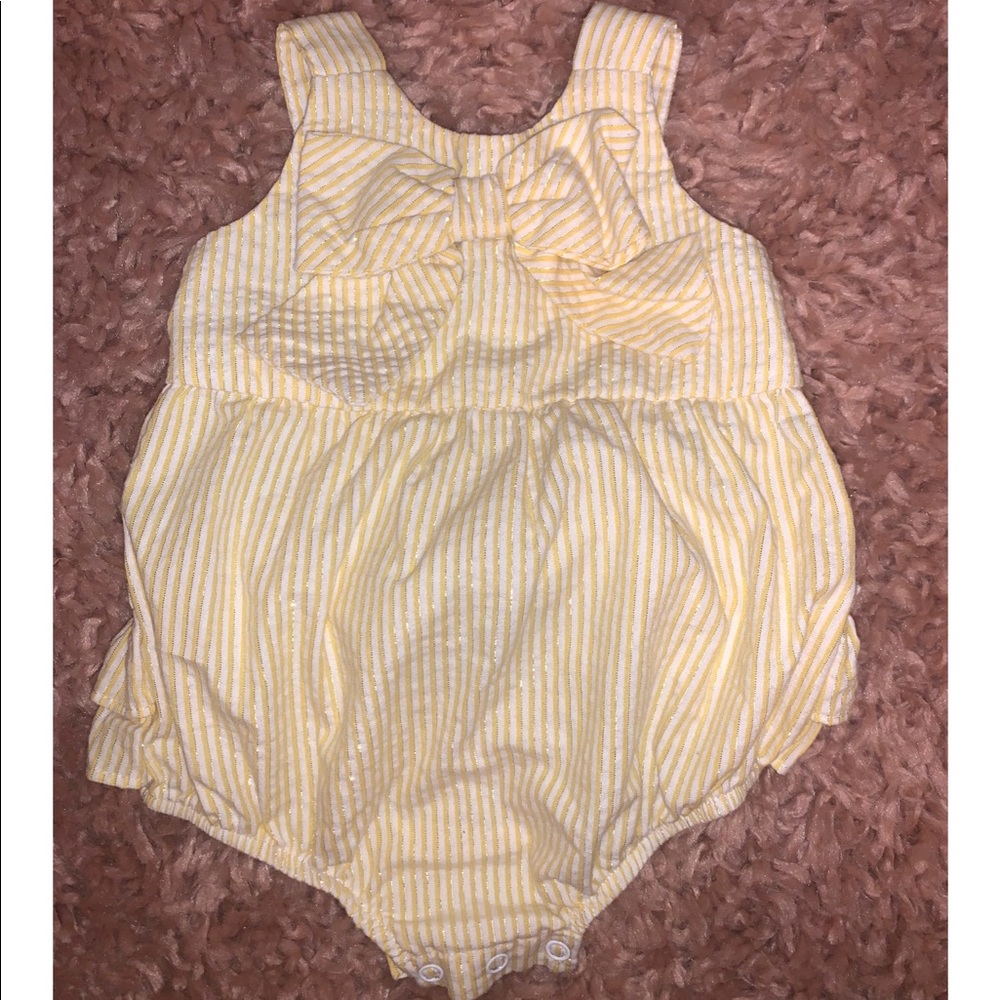 Yellow and white striped baby romper